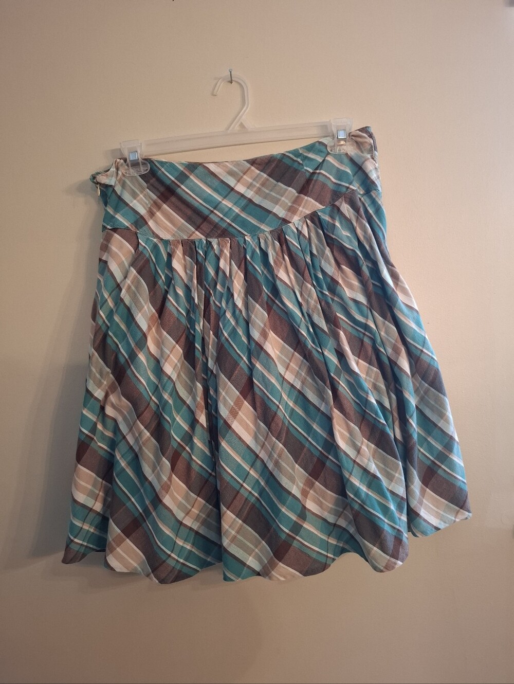 St. John's Bay Teal, Purple, & Tan Plaid Circle Skirt